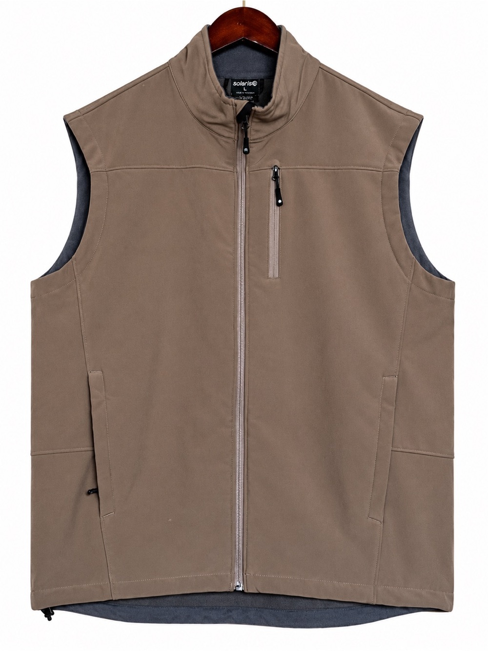 Solaris Men’s Large Brown Softshell Full Zip Vest Fleece Lined Outdoor Golf